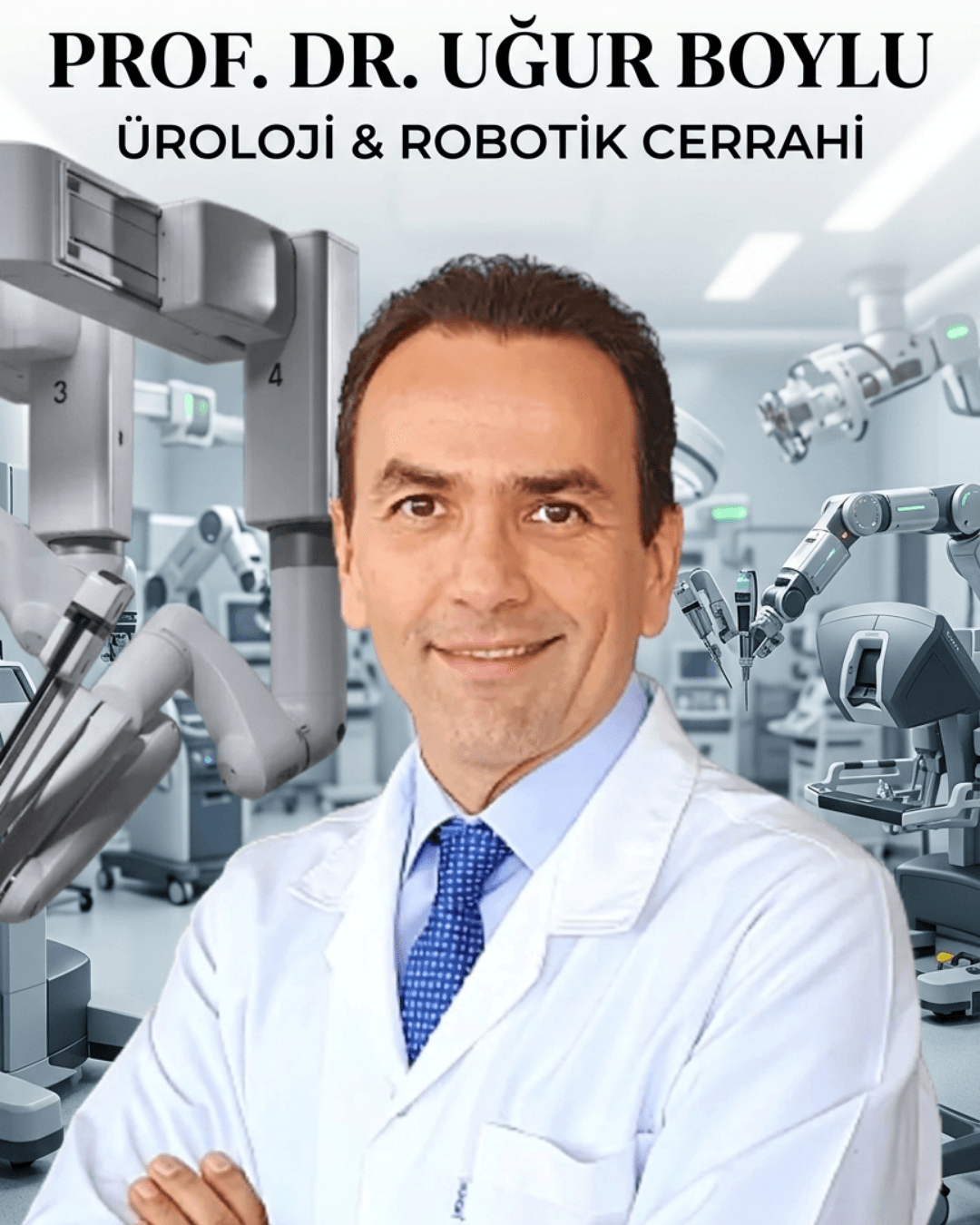 Porf. Dr. Uğur Boylu robotik cerrahi sistemlerin olduğu bir ameliyathanede